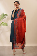 Janasya Women's Teal Rayon Solid Kurta With Pant And Dupatta | Grocsy