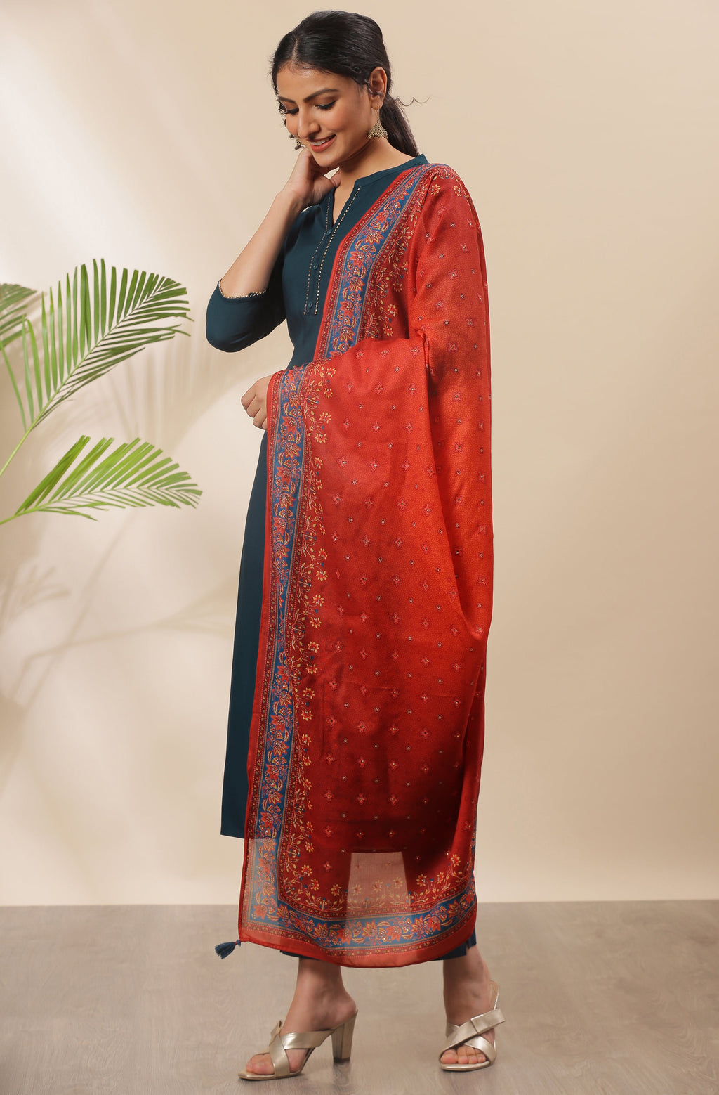 Janasya Women's Teal Rayon Solid Kurta With Pant And Dupatta | Grocsy