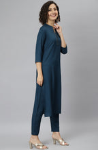 Janasya Women's Teal Rayon Solid Kurta With Pant And Dupatta | Grocsy