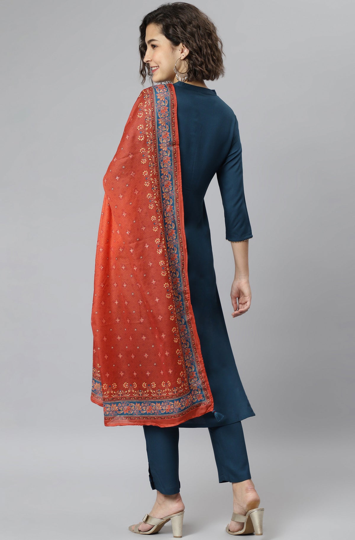 Janasya Women's Teal Rayon Solid Kurta With Pant And Dupatta | Grocsy