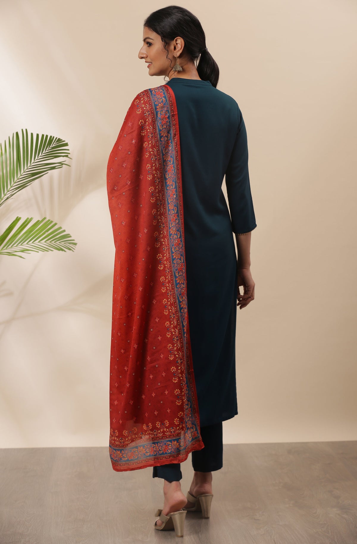 Janasya Women's Teal Rayon Solid Kurta With Pant And Dupatta | Grocsy
