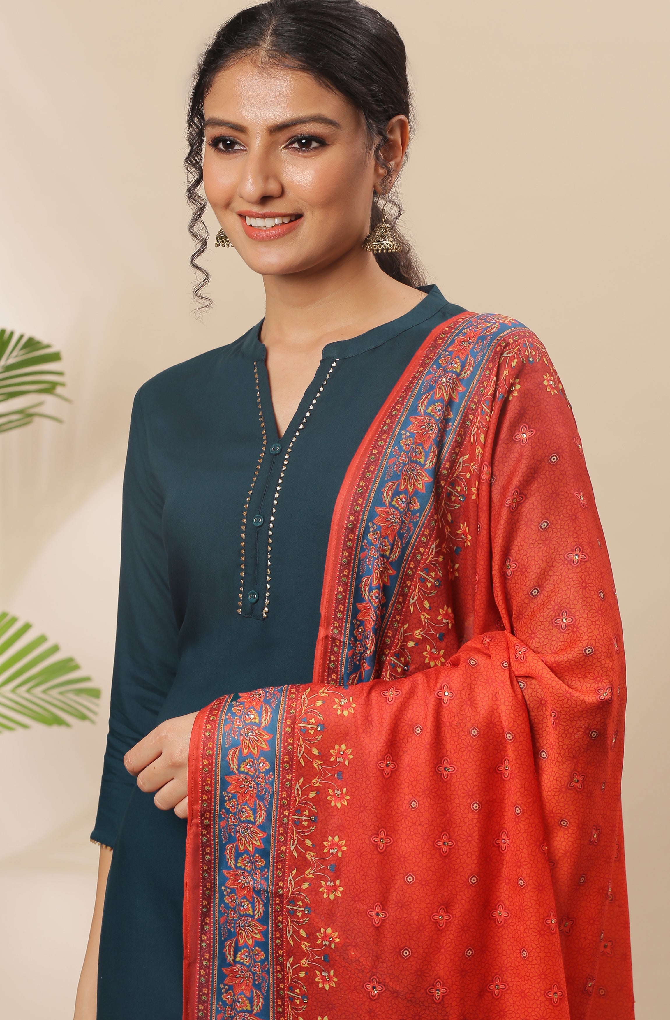 Janasya Women's Teal Rayon Solid Kurta With Pant And Dupatta | Grocsy