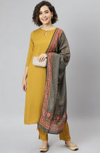 Janasya Women's Mustard Rayon Solid Kurta With Pant And Dupatta | Grocsy