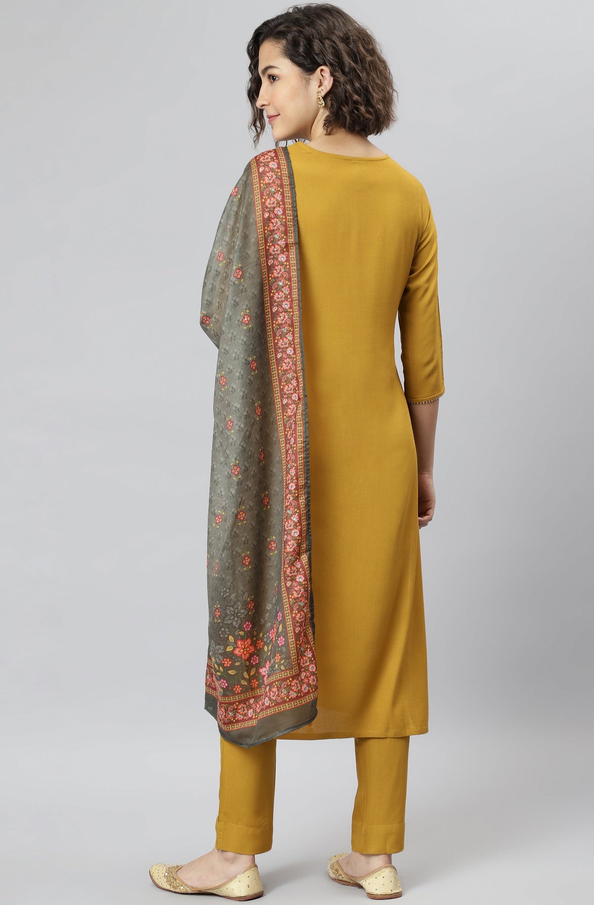 Janasya Women's Mustard Rayon Solid Kurta With Pant And Dupatta | Grocsy