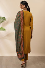 Janasya Women's Mustard Rayon Solid Kurta With Pant And Dupatta | Grocsy