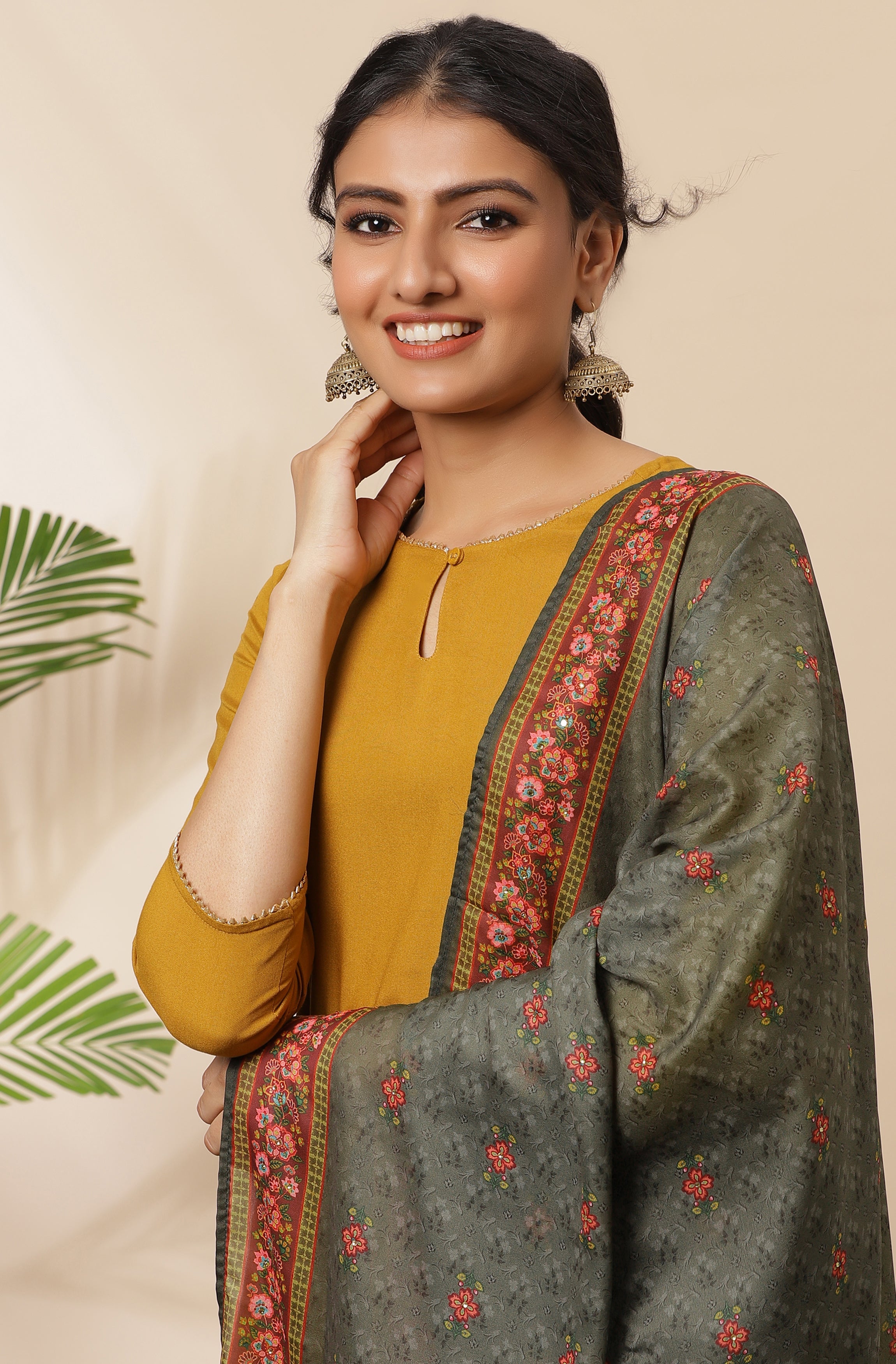 Janasya Women's Mustard Rayon Solid Kurta With Pant And Dupatta | Grocsy