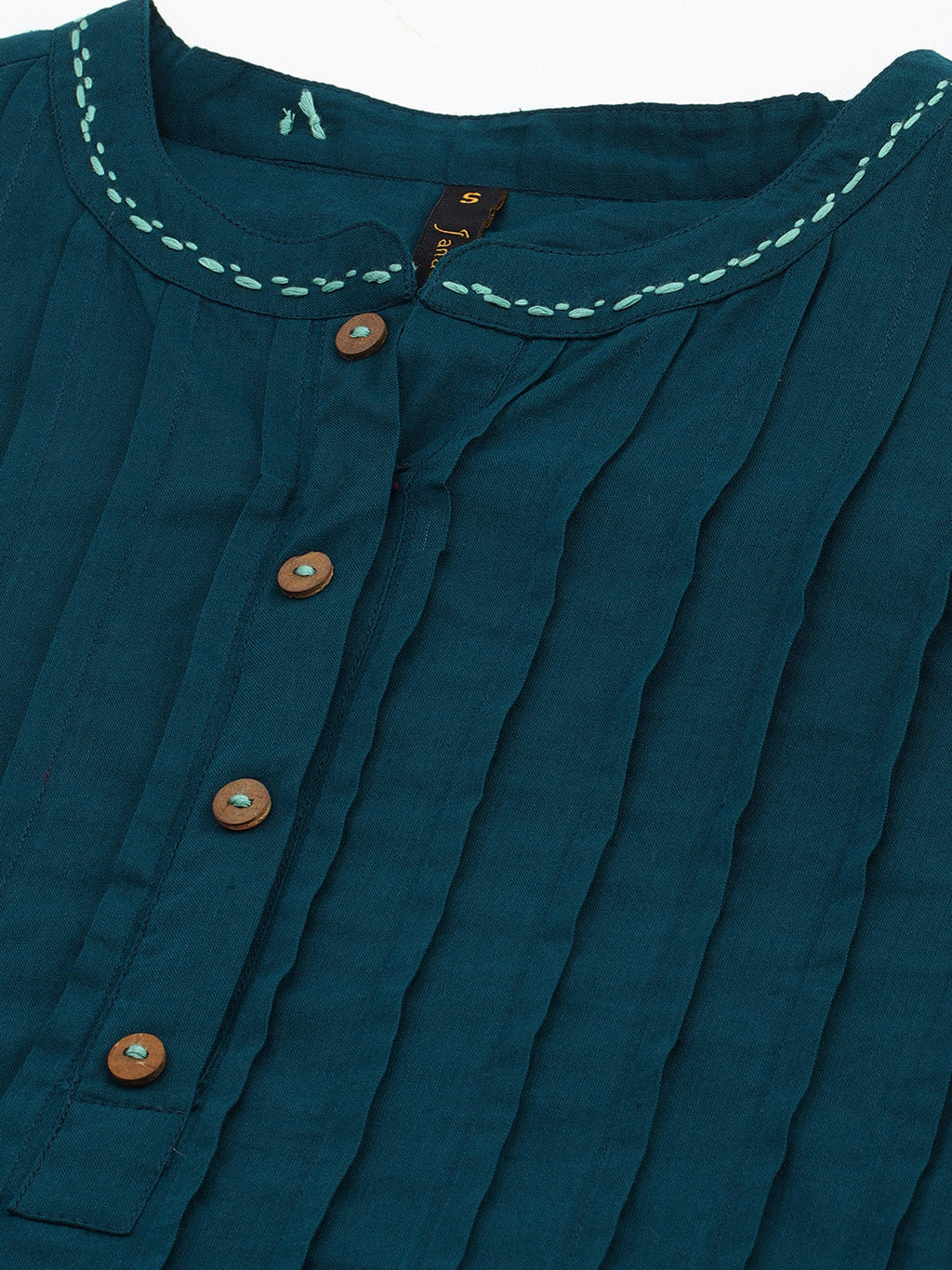 Janasya Women's Teal Cotton Solid A-line Western Dress | Grocsy