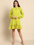 Janasya Women's Mustard Cotton Solid Drop-Waist Western Dress | Grocsy