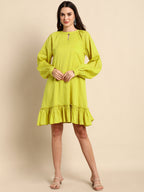 Janasya Women's Mustard Cotton Solid Drop-Waist Western Dress | Grocsy