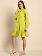 Janasya Women's Mustard Cotton Solid Drop-Waist Western Dress | Grocsy