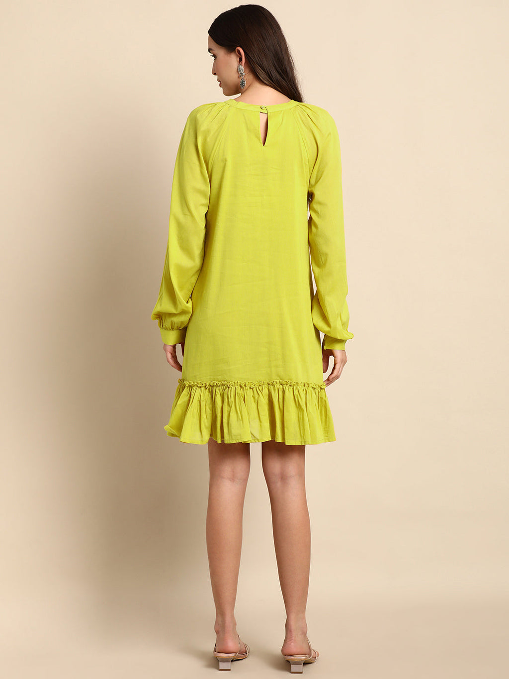 Janasya Women's Mustard Cotton Solid Drop-Waist Western Dress | Grocsy
