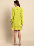 Janasya Women's Mustard Cotton Solid Drop-Waist Western Dress | Grocsy