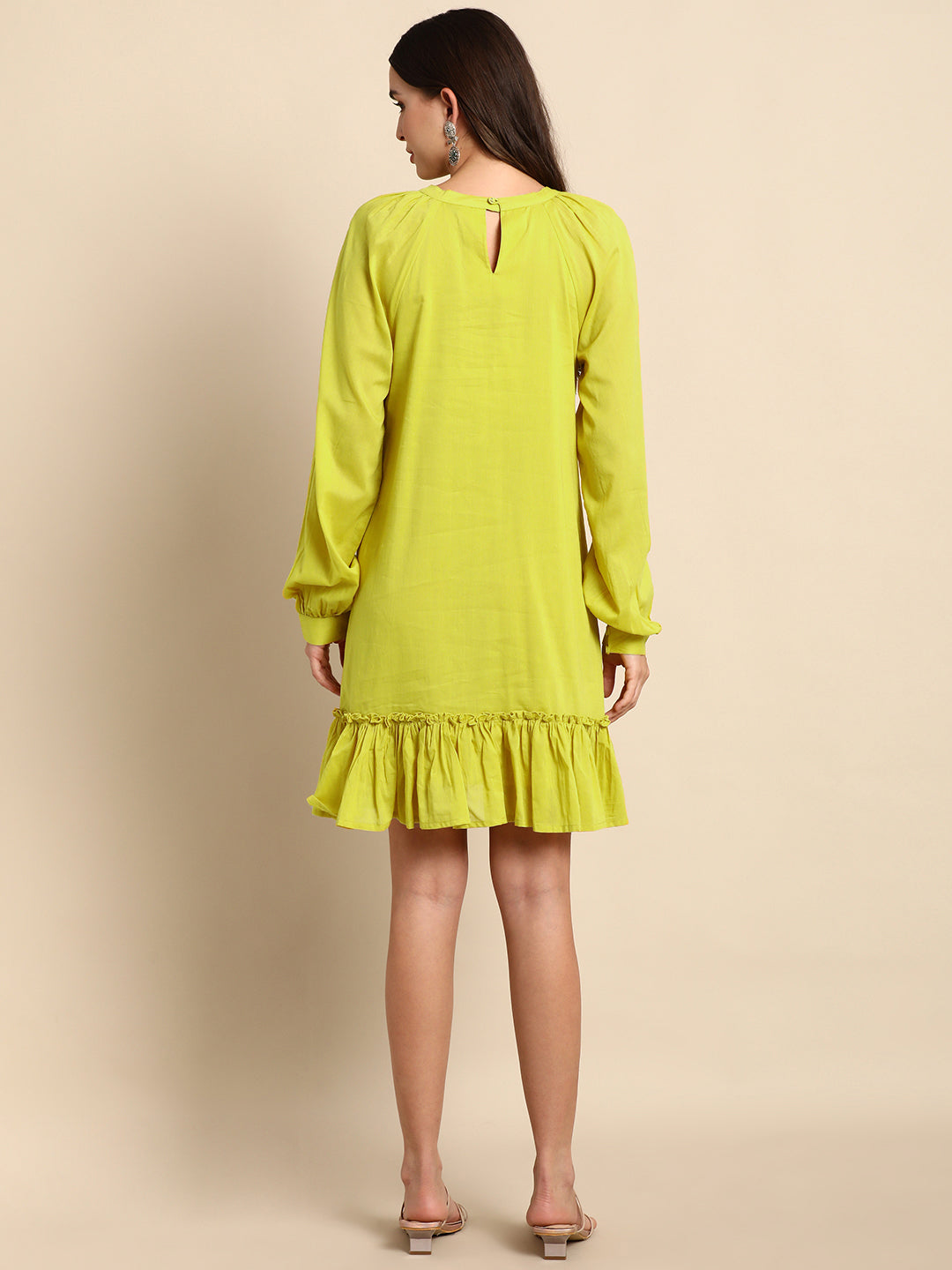 Janasya Women's Mustard Cotton Solid Drop-Waist Western Dress | Grocsy