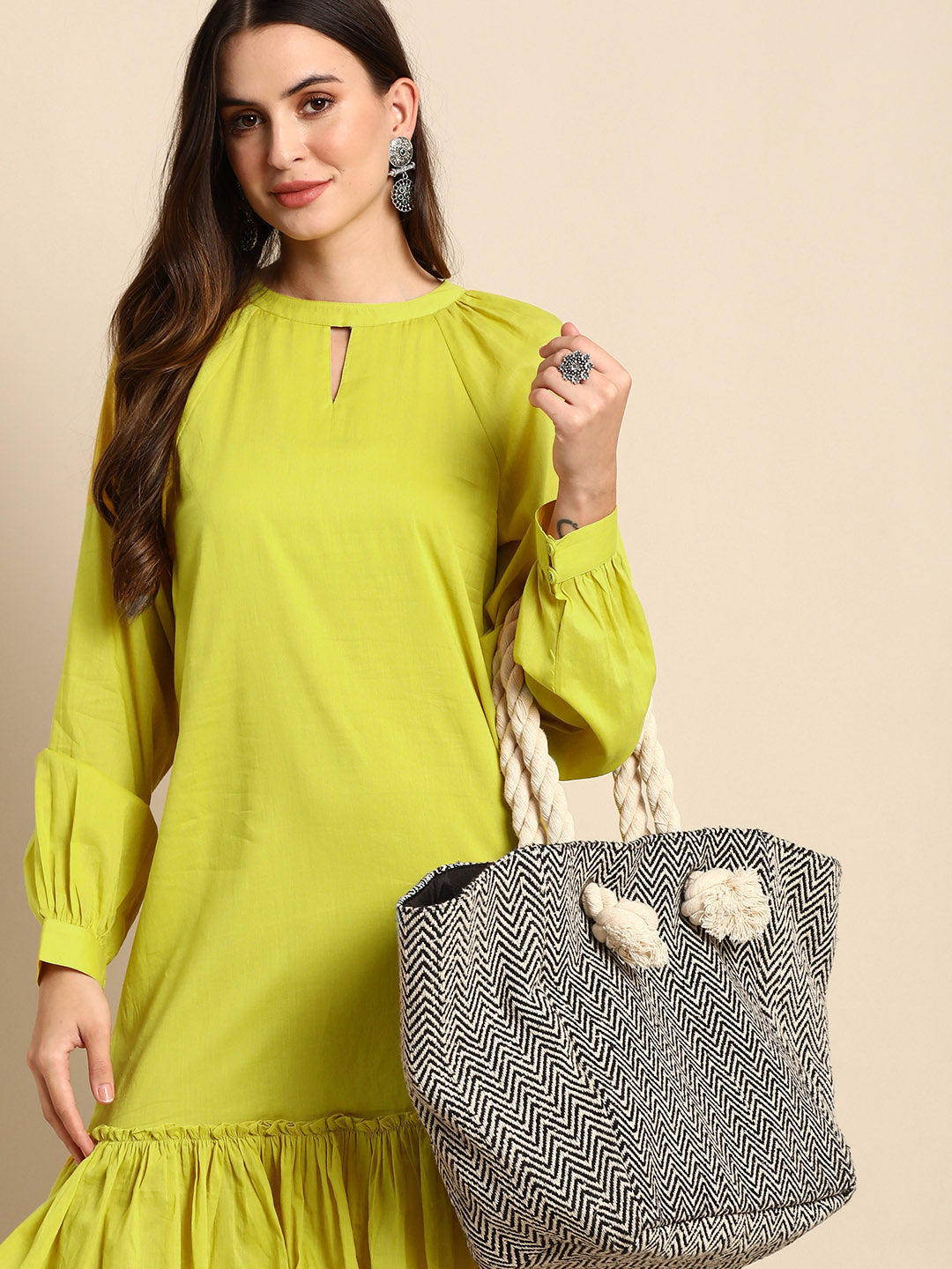 Janasya Women's Mustard Cotton Solid Drop-Waist Western Dress | Grocsy