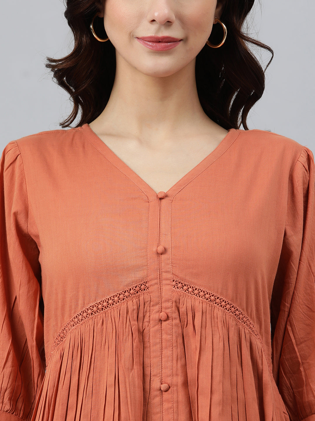 Janasya Women's Coral Orange Cotton Solid Flared Western Dress | Grocsy