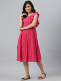 Janasya Women's Pink Cotton Solid Flared Western Dress | Grocsy