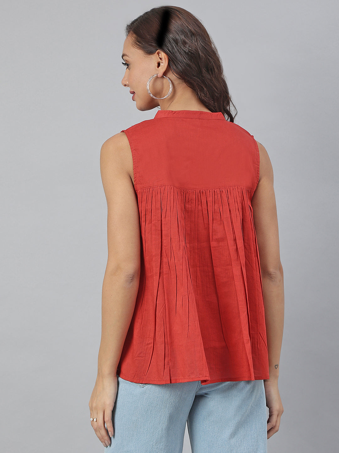 Janasya Women's Maroon Cotton Embroidered A-Line Top | Grocsy