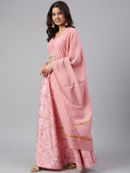 Janasya Women's Pink Poly Silk Gold Print Lehenga Choli With Dupatta | Grocsy