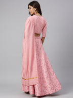 Janasya Women's Pink Poly Silk Gold Print Lehenga Choli With Dupatta | Grocsy