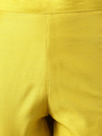Janasya Women's Yellow Crepe Silk Solid Kurta With Pant | Grocsy