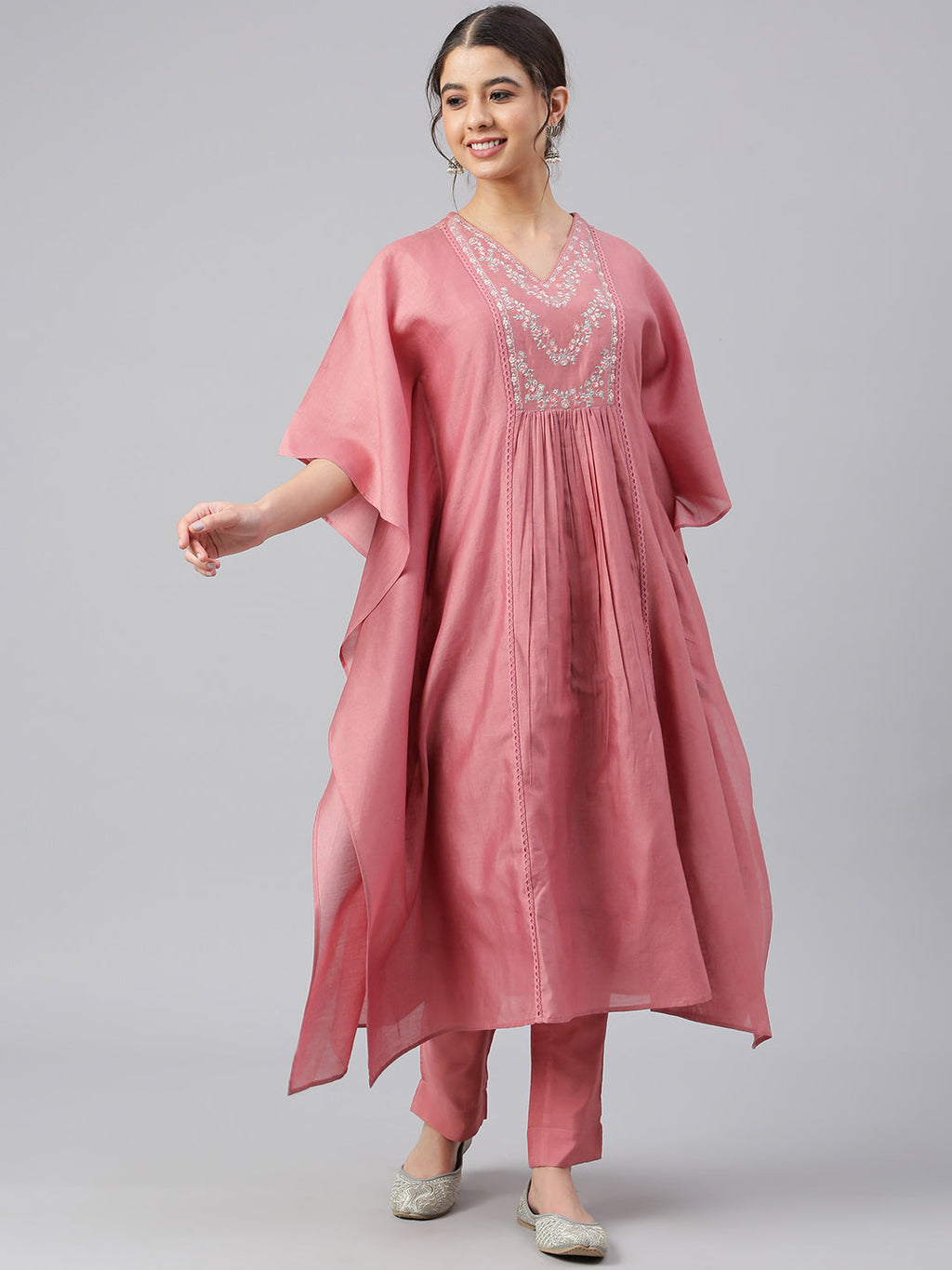 Janasya Women's Rose Red Polyester Solid Kurta With Pant | Grocsy