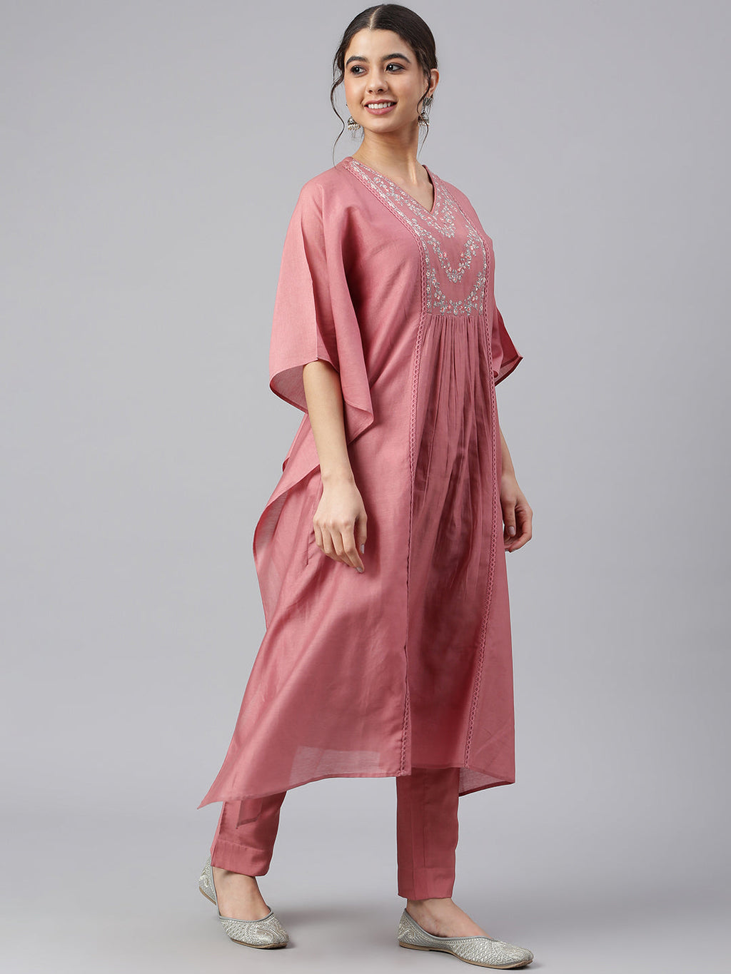 Janasya Women's Rose Red Polyester Solid Kurta With Pant | Grocsy