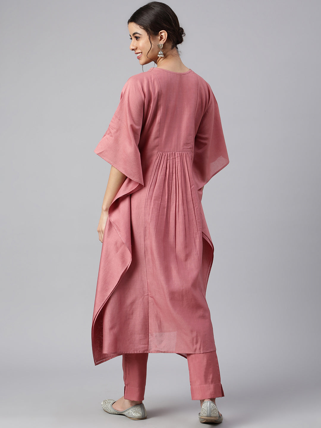Janasya Women's Rose Red Polyester Solid Kurta With Pant | Grocsy