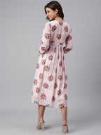 Janasya Women's Peach Georgette Floral Printed Flared Western Dress | Grocsy
