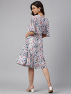 Janasya Women's White Georgette Floral Printed Flared Western Dress | Grocsy