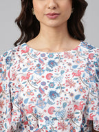 Janasya Women's White Georgette Floral Printed Flared Western Dress | Grocsy