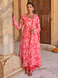 Janasya Women's Peach Georgette Floral Print Kurta With Flared Palazzo And Dupatta | Grocsy