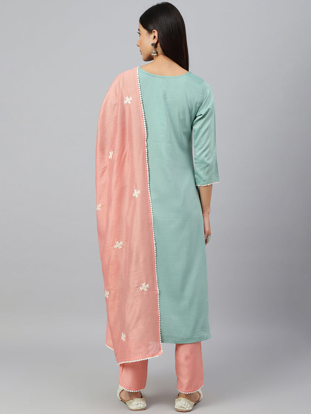 Janasya Women's Green Poly Silk Embroidered Kurta With Pant And Dupatta | Grocsy