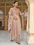 Janasya Women's Rose Gold Poly Silk Floral Embroidery Kurta With Pant And Dupatta | Grocsy