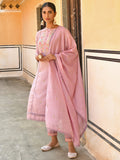 Janasya Women's Mauve Poly Silk Floral Embroidery Kurta With Pant And Dupatta | Grocsy