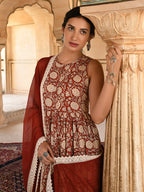 Janasya Women's Rust Cotton Floral Print Kurta With Palazzo And Dupatta | Grocsy