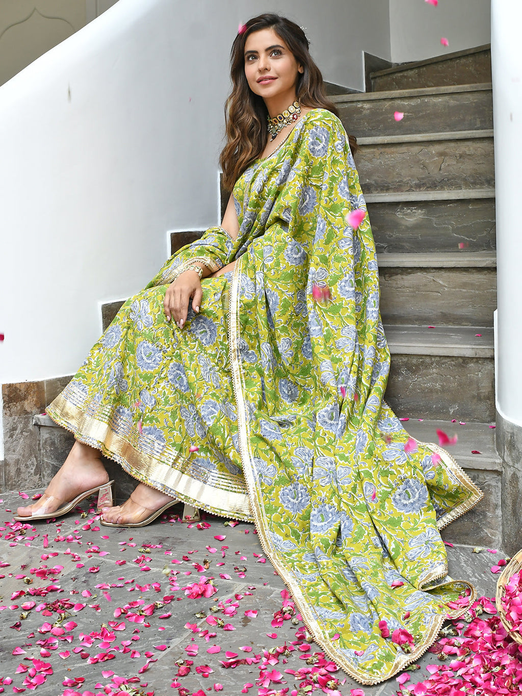 Janasya Women's Mustard Cotton Printed Kurta With Pant And Dupatta | Grocsy