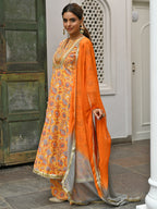Janasya Women's Mustard Cotton Embroidered Kurta With Palazzo And Dupatta | Grocsy