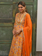 Janasya Women's Mustard Cotton Embroidered Kurta With Palazzo And Dupatta | Grocsy