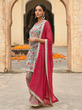 Janasya Women's Sea Green Cotton Floral Block Print Kurta With Palazzo And Dupatta | Grocsy