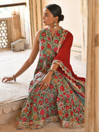 Janasya Women's Sea Green Cotton Floral Block Print Kurta With Pant And Dupatta | Grocsy