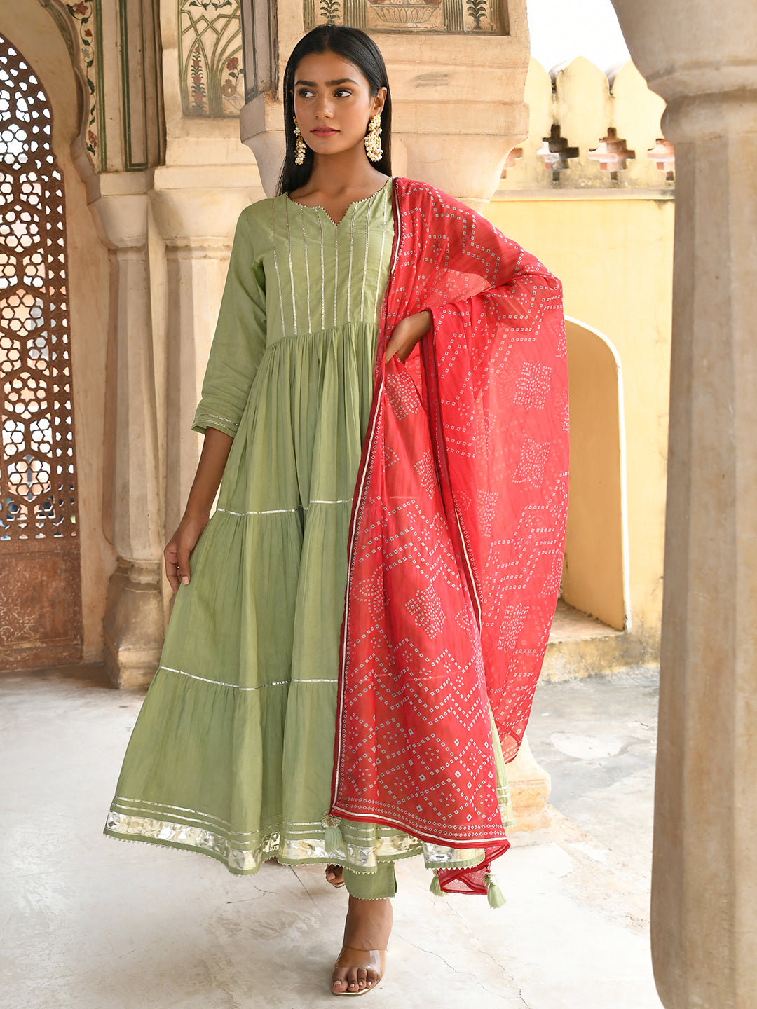 Janasya Women's Pastel Green Cotton Solid Kurta With Pant And Dupatta | Grocsy