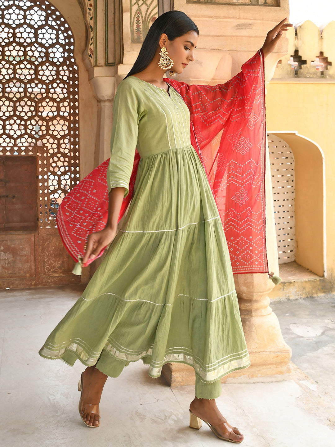 Janasya Women's Pastel Green Cotton Solid Kurta With Pant And Dupatta | Grocsy