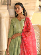 Janasya Women's Pastel Green Cotton Solid Kurta With Pant And Dupatta | Grocsy