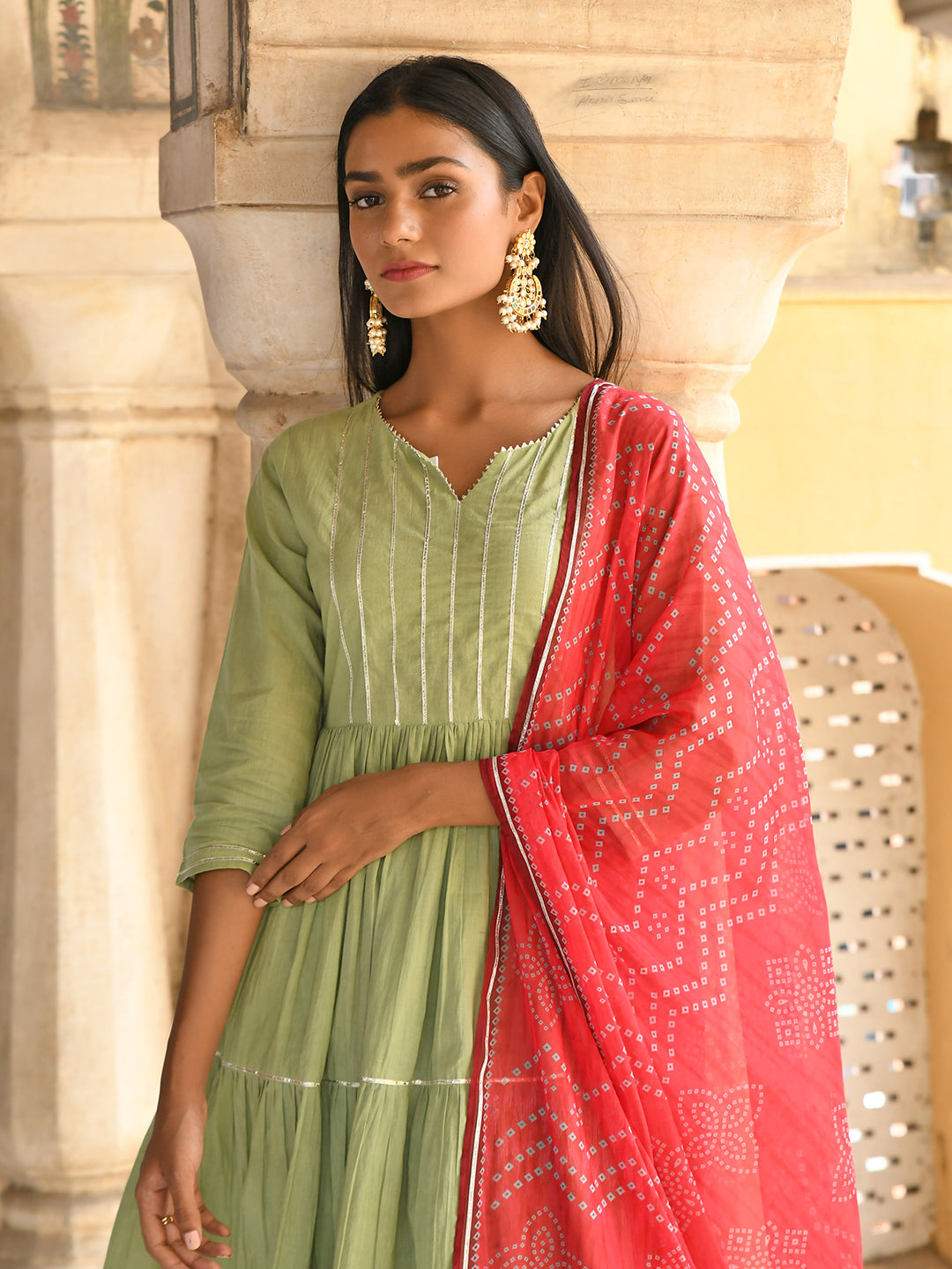 Janasya Women's Pastel Green Cotton Solid Kurta With Pant And Dupatta | Grocsy