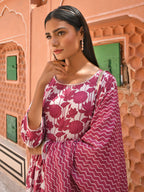 Janasya Women's White Cotton Floral Print Kurta With Palazzo And Dupatta | Grocsy