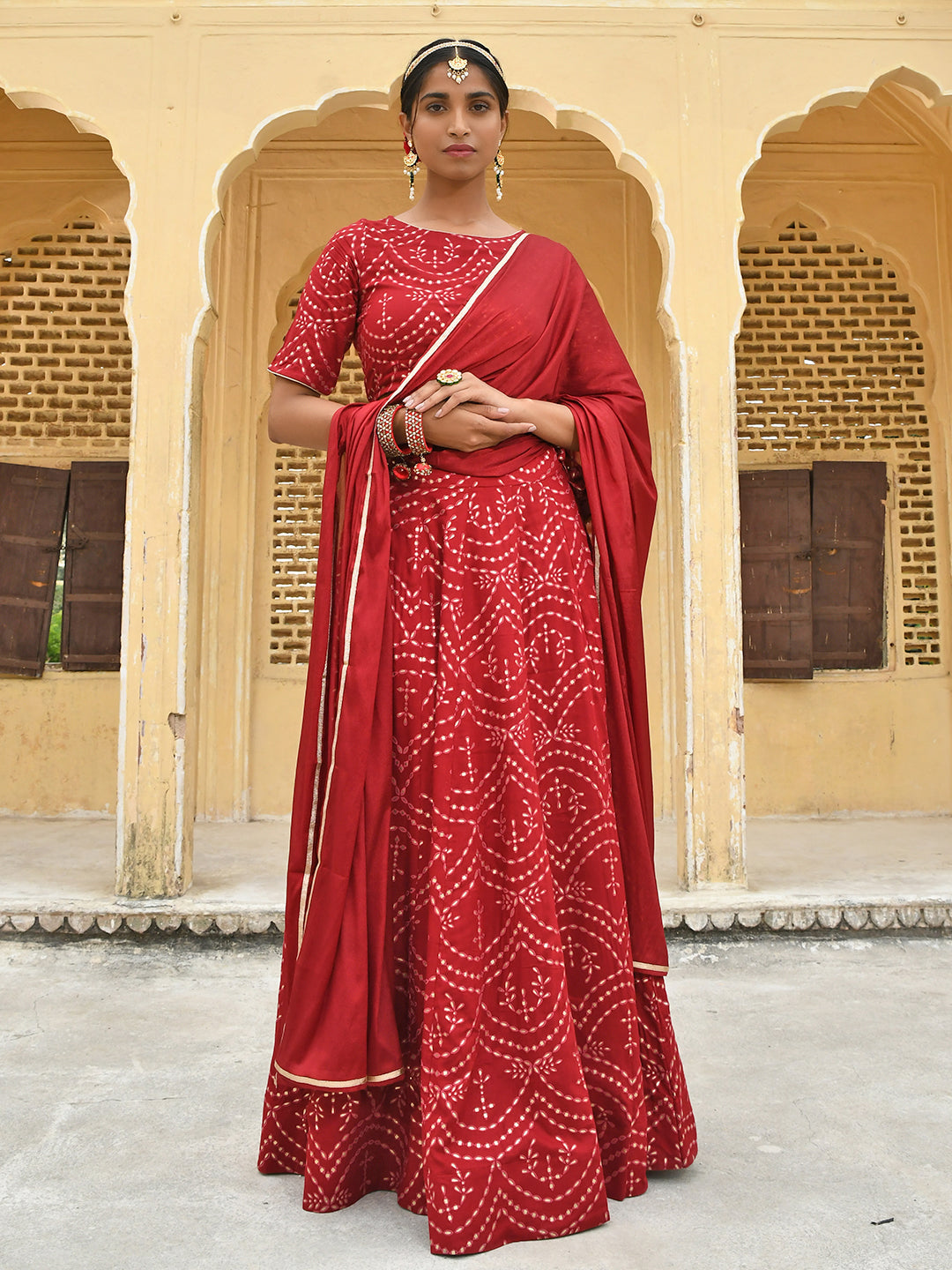 Janasya Women's Maroon Rayon Ethnic Motifs Foil Print Lehenga Choli With Dupatta | Grocsy
