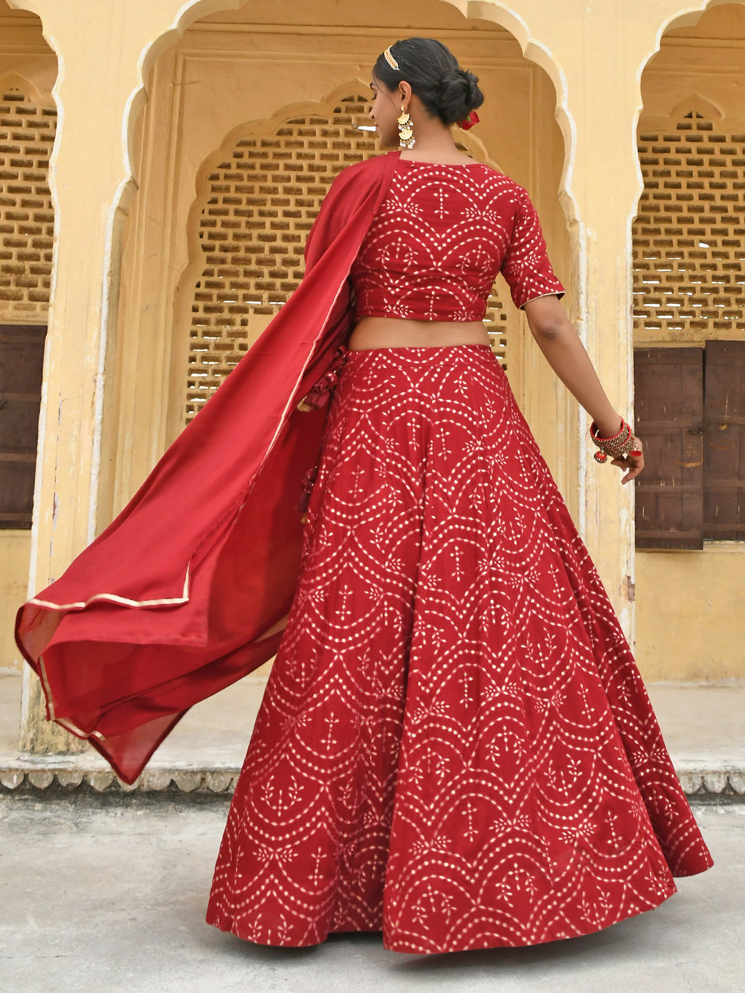 Janasya Women's Maroon Rayon Ethnic Motifs Foil Print Lehenga Choli With Dupatta | Grocsy