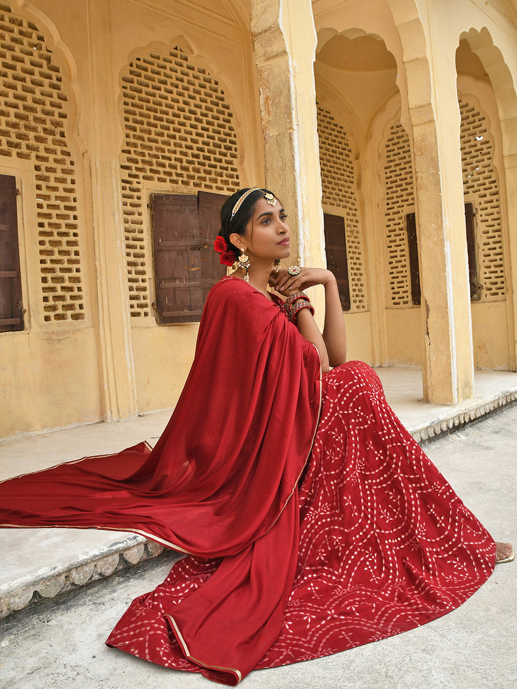 Janasya Women's Maroon Rayon Ethnic Motifs Foil Print Lehenga Choli With Dupatta | Grocsy