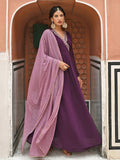 Janasya Women's Wine Georgette Solid Kurta With Dupatta | Grocsy