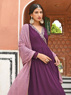 Janasya Women's Wine Georgette Solid Kurta With Dupatta | Grocsy